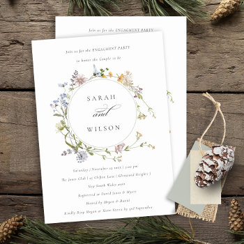 Cute Rustic Meadow Floral Wreath Engagement Invitation by YellowFebPaperie at Zazzle