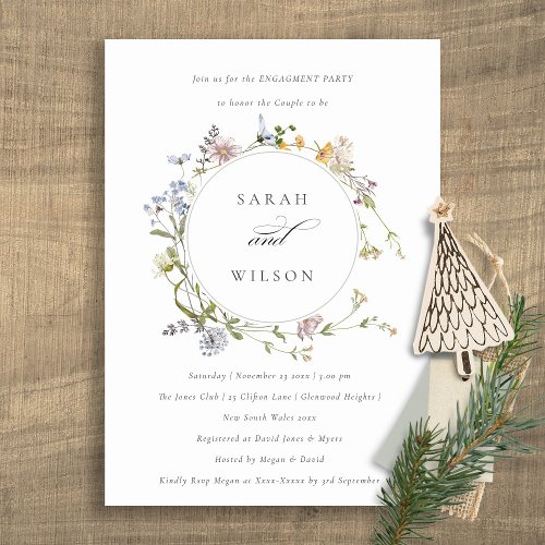 Cute Rustic Meadow Floral Wreath Engagement Invite