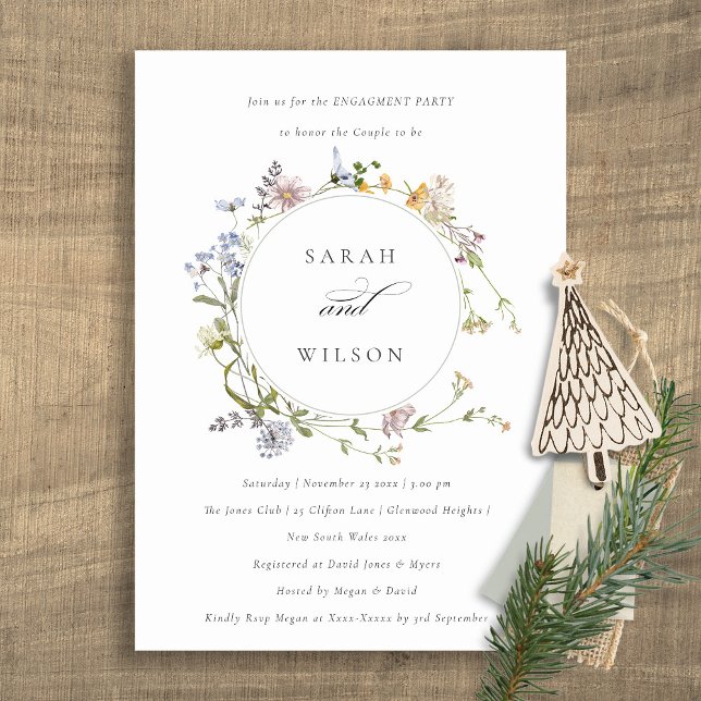 Cute Rustic Meadow Floral Wreath Engagement Invite (Creator Uploaded)