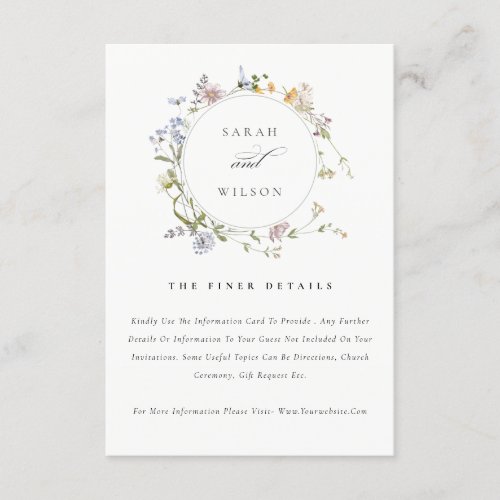 Cute Rustic Meadow Floral Wreath Wedding Details Enclosure Card
