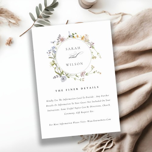 Cute Rustic Meadow Floral Wreath Wedding Details Enclosure Card