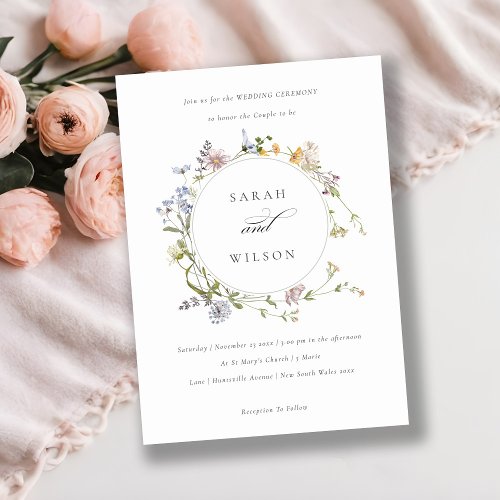 Cute Rustic Meadow Floral Wreath Wedding Invite