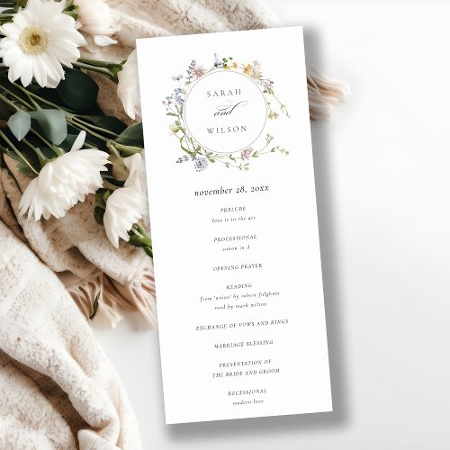 Cute Rustic Meadow Floral Wreath Wedding Program