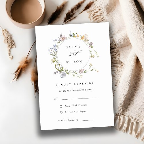 Cute Rustic Meadow Floral Wreath Wedding RSVP Enclosure Card