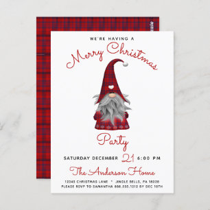 Cute Rustic Merry Christmas Gnome Party Invitation Postcard