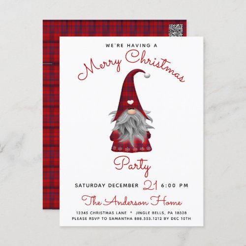 Cute Rustic Merry Christmas Gnome Party Invitation Postcard