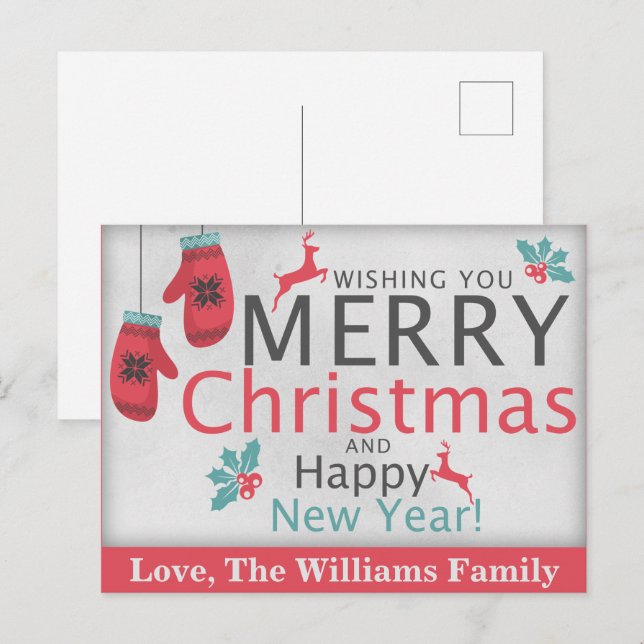 Cute Rustic Merry Christmas Happy New Year Holiday Postcard (Front/Back)