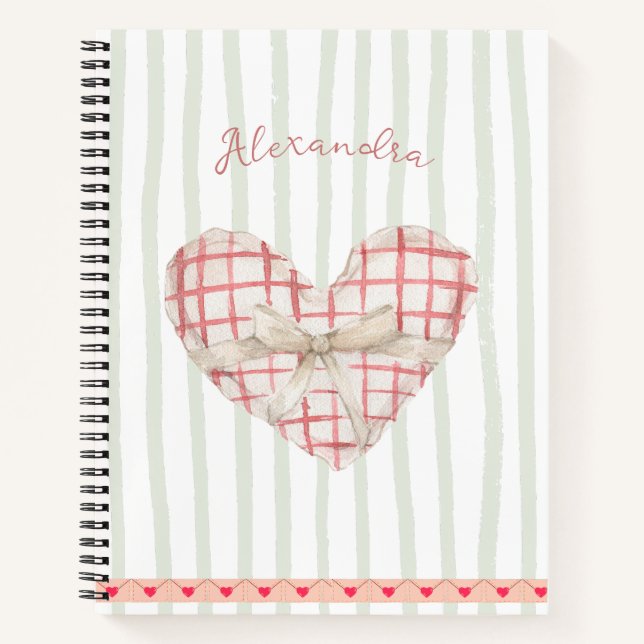 Cute rustic monogram Modern pastel heart Stripes Notebook (Front)