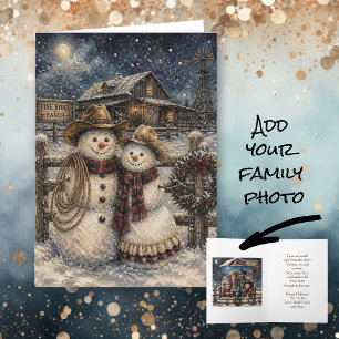 Cute Rustic Mr & Mrs Snowman Country and Western Card