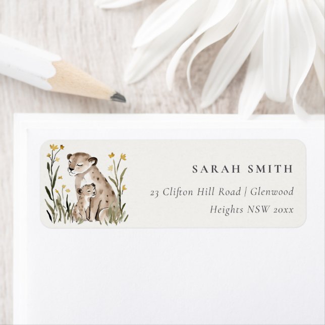 Cute Rustic Mum and Baby Tiger Foliage Address Label (Insitu)
