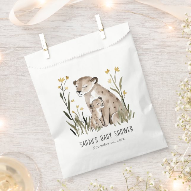 Cute Rustic Mum and Baby Tiger Foliage Baby Shower Favor Bag (Clipped)