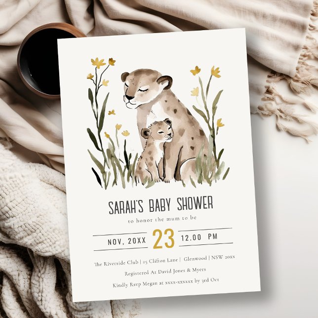 Cute Rustic Mum and Baby Tiger Foliage Baby Shower Invitation (Creator Uploaded)