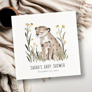Cute Rustic Mum and Baby Tiger Foliage Baby Shower Napkins