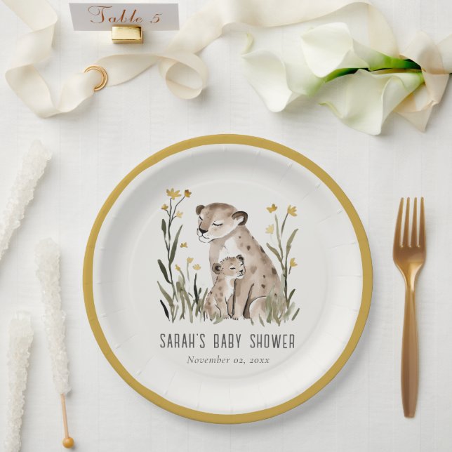 Cute Rustic Mum and Baby Tiger Foliage Baby Shower Paper Plates (Wedding)