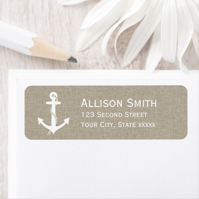 Cute Rustic Nautical Anchor Tan and White Label (Insitu)