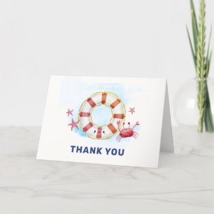 Cute Rustic Nautical Crab Starfish Baby Shower  Letterpress Thank You Card