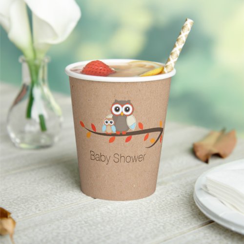 Cute Rustic Owls Baby Shower Paper Cups