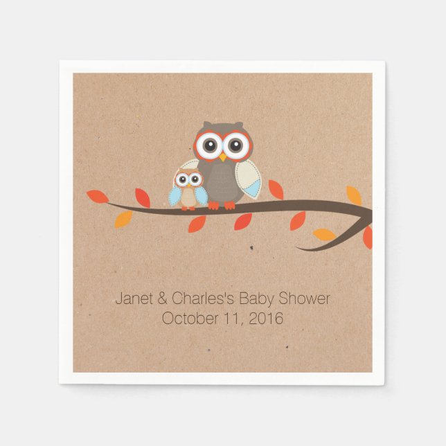 Cute Rustic Owls Baby Shower Paper Napkins (Front)