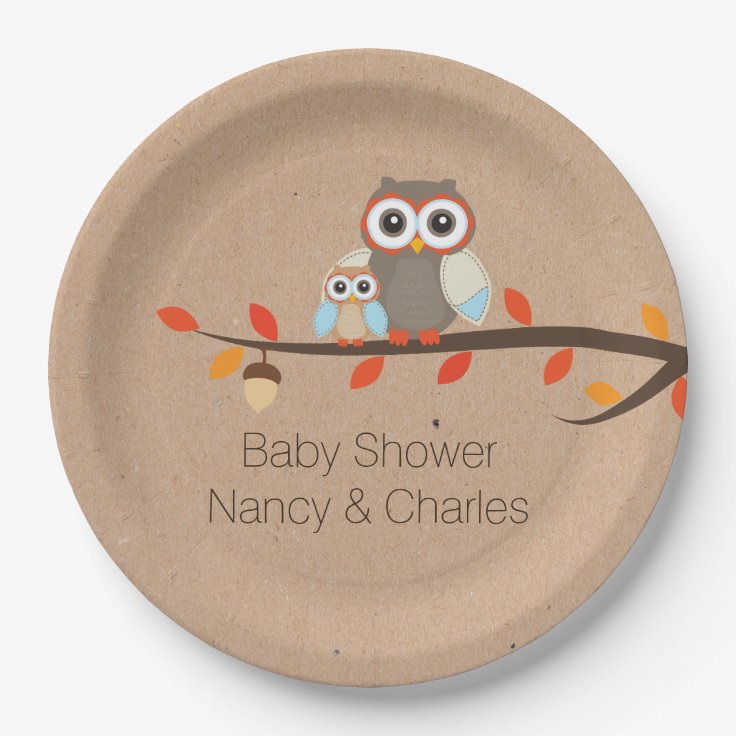 Cute Rustic Owls Baby Shower Plate Zazzle