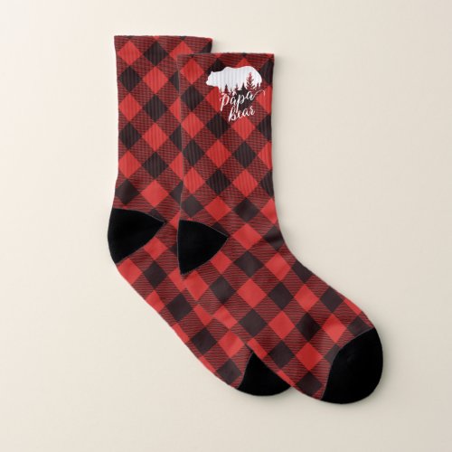 Cute Rustic Papa Bear Flannel Plaid Socks