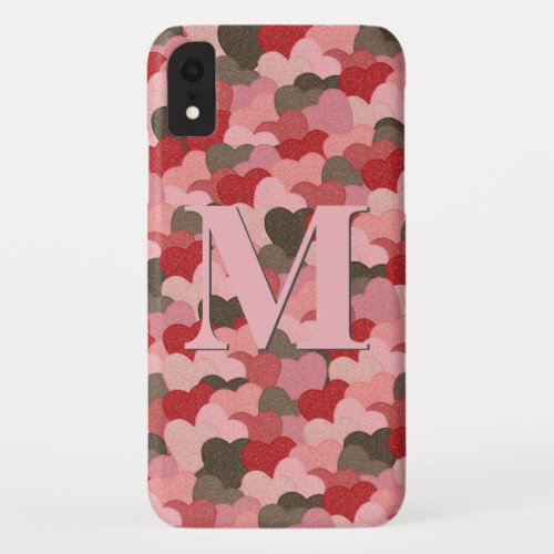Cute Rustic Paper Hearts Faux Camouflage Monogram iPhone XR Case