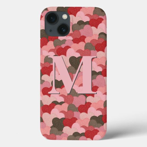 Cute Rustic Paper Hearts Faux Camouflage Monogram iPhone 13 Case