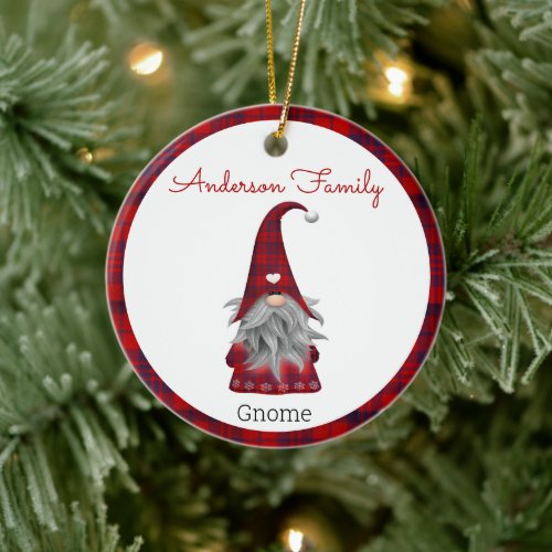 Cute Rustic Personalized Christmas Gnome Elf Ceramic Ornament