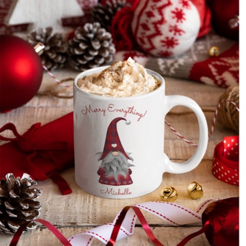 Cute Rustic Personalized Christmas Gnome Elf Coffee Mug