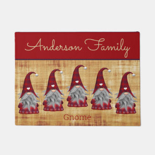 Cute Rustic Personalized Christmas Gnome Elf Doormat
