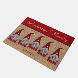 Cute Rustic Personalized Christmas Gnome Elf Doormat