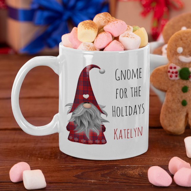 Cute Rustic Personalized Christmas Gnome Elf Mug (Creator Uploaded)