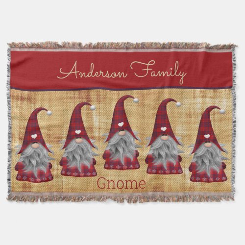 Cute Rustic Personalized Christmas Gnome Elf Throw Blanket