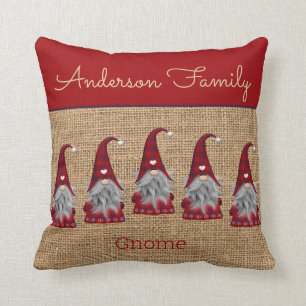 Cute Rustic Personalized Christmas Gnome Elf Throw Pillow