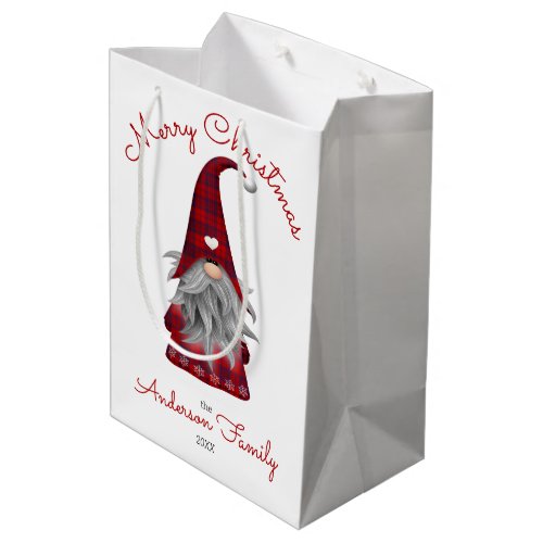 Cute Rustic Personalized Merry Christmas Gnome Medium Gift Bag