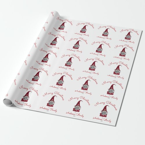 Cute Rustic Personalized Merry Christmas Gnome Wrapping Paper