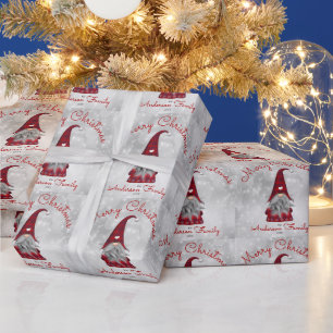 Cute Rustic Personalized Merry Christmas Gnome Wrapping Paper