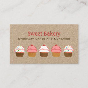 Cute Rustic Pink and White Cupcake Bakery Kraft Business Card