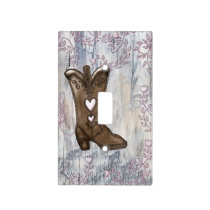 Cute Rustic Pink Cowgirl Heart Boots Farmhouse Light Switch Cover