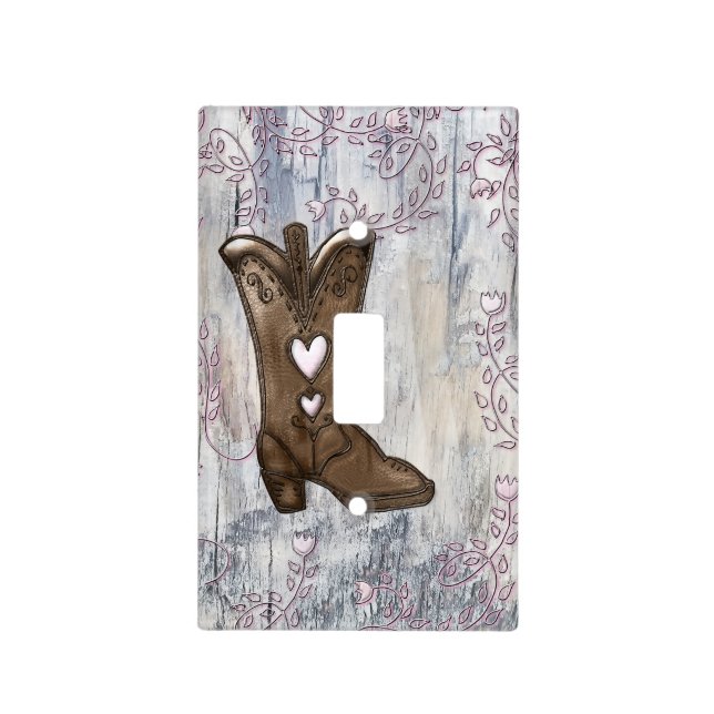 Cute Rustic Pink Cowgirl Heart Boots Farmhouse Light Switch Cover (Front)