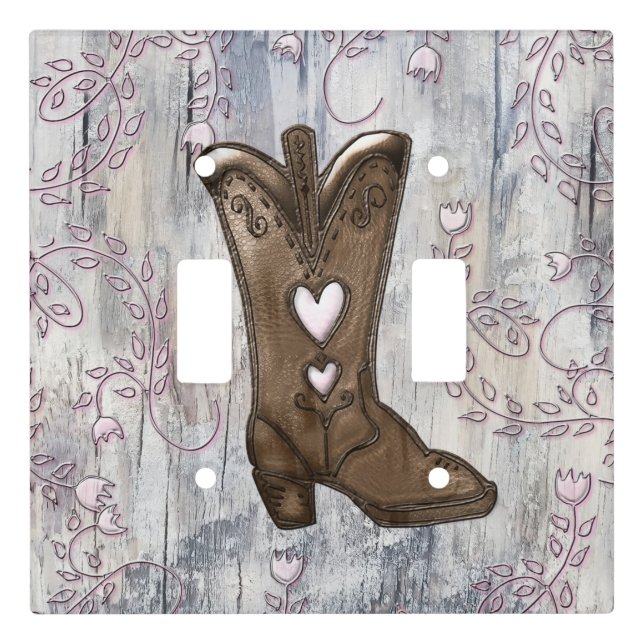 Cute Rustic Pink Cowgirl Heart Boots Farmhouse  Light Switch Cover (Front)