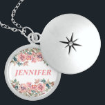 Cute rustic pink Flowers & greenery bridesmaid Locket Necklace<br><div class="desc">Wedding gift</div>