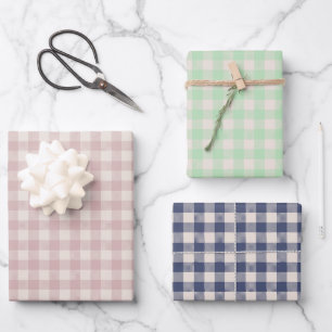 Cute Rustic Pink Green Blue Gingham Plaid Pattern Wrapping Paper Sheets