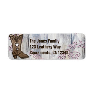 Cute Rustic Pink Heart Cowgirl Boots Bridal Shower Label