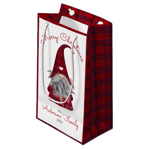 Cute Rustic Plaid Family Merry Christmas Gnome Small Gift Bag