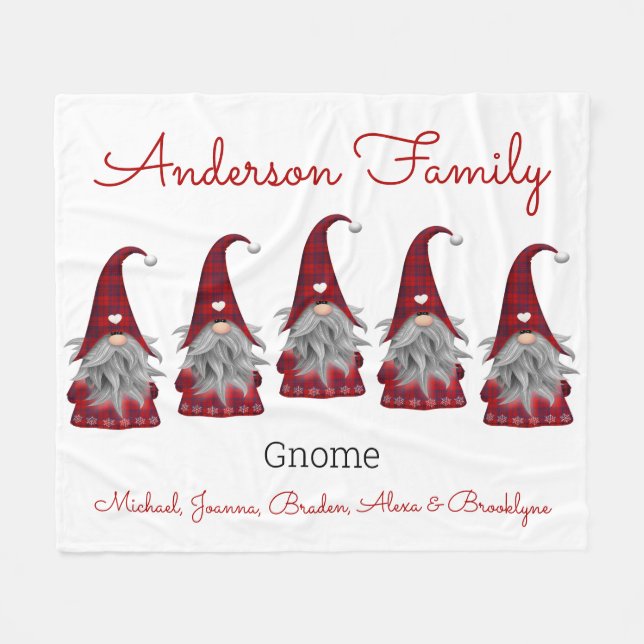 Cute Rustic Plaid Personalized Christmas Gnome Elf Fleece Blanket (Front (Horizontal))