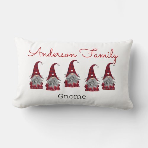 Cute Rustic Plaid Personalized Christmas Gnome Elf Lumbar Pillow