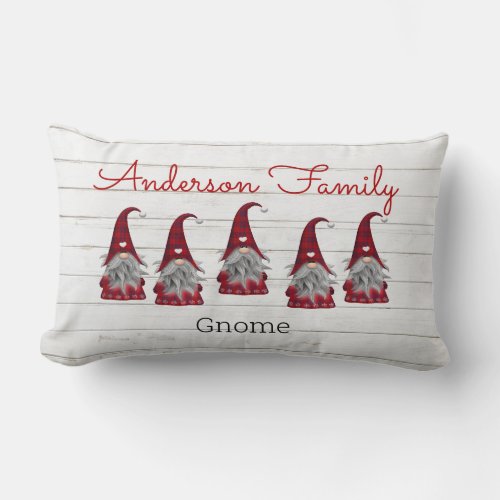 Cute Rustic Plaid Personalized Christmas Gnome Elf Lumbar Pillow