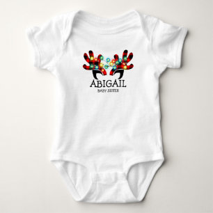 Cute Rustic Plaid Reindeer Antlers Deer Lights Baby Bodysuit