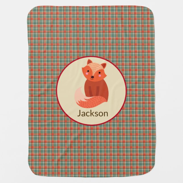 Cute Rustic Plaid Woodland Fox Baby Boy Baby Blanket (Front)