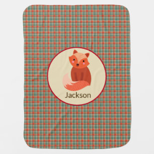 Cute Rustic Plaid Woodland Fox Baby Boy Blanket